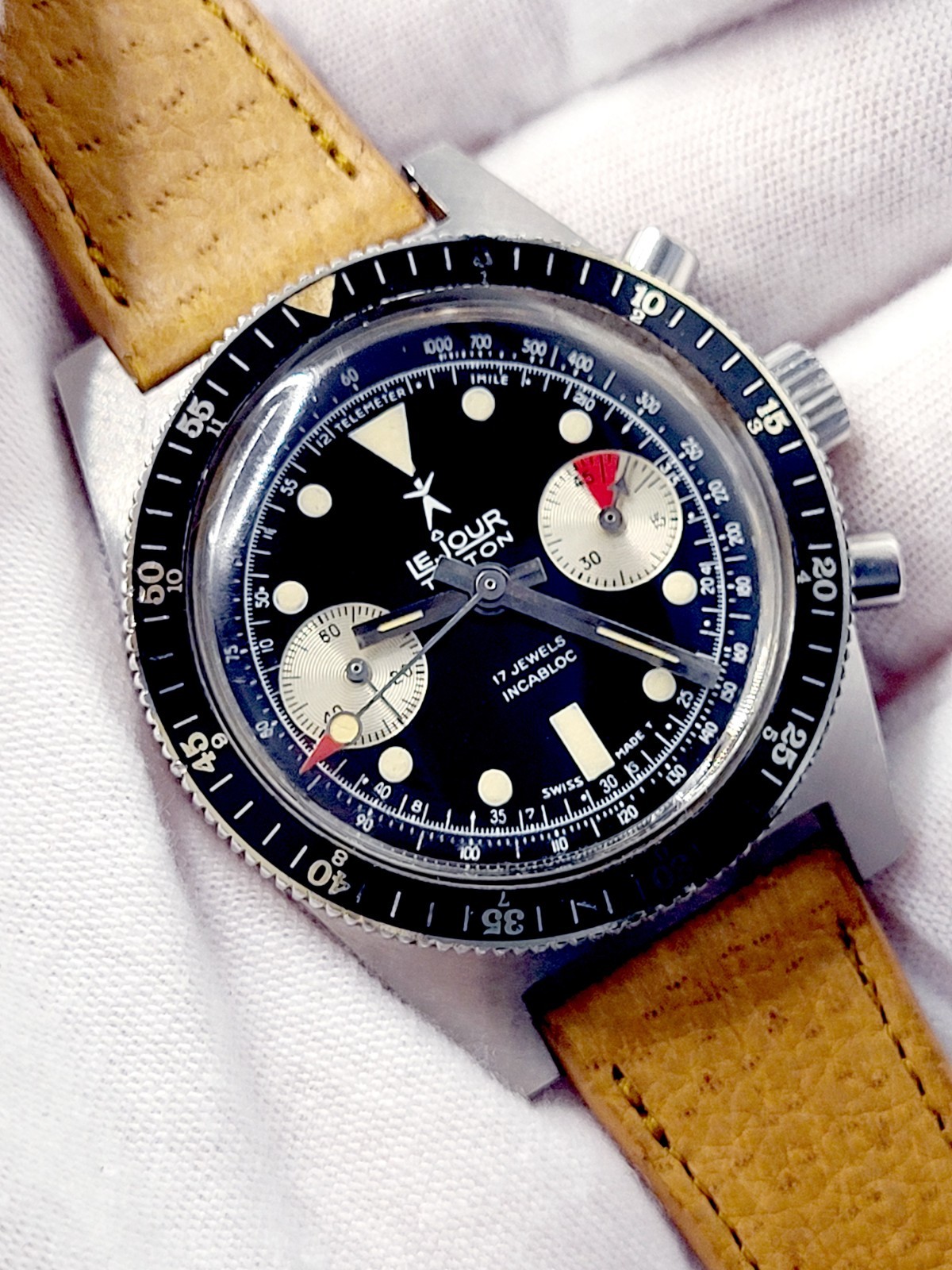 Le Jour Triton 2-Reg Chronograph Original Dial Landeron 248 Vintage 1960s N.MINT