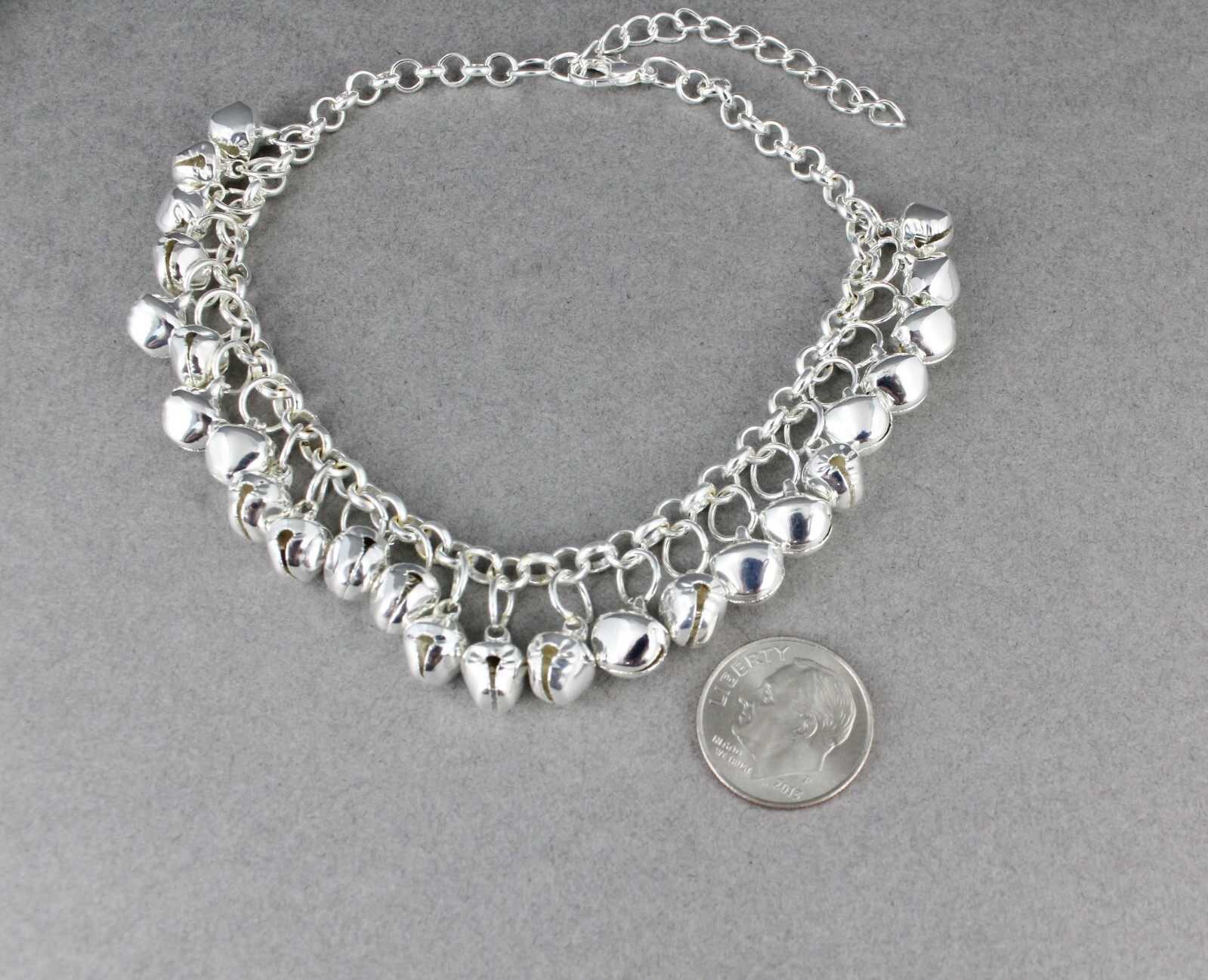 silver jingle bells adjustable anklet ankle bracelet belly dancer 8-10.” long