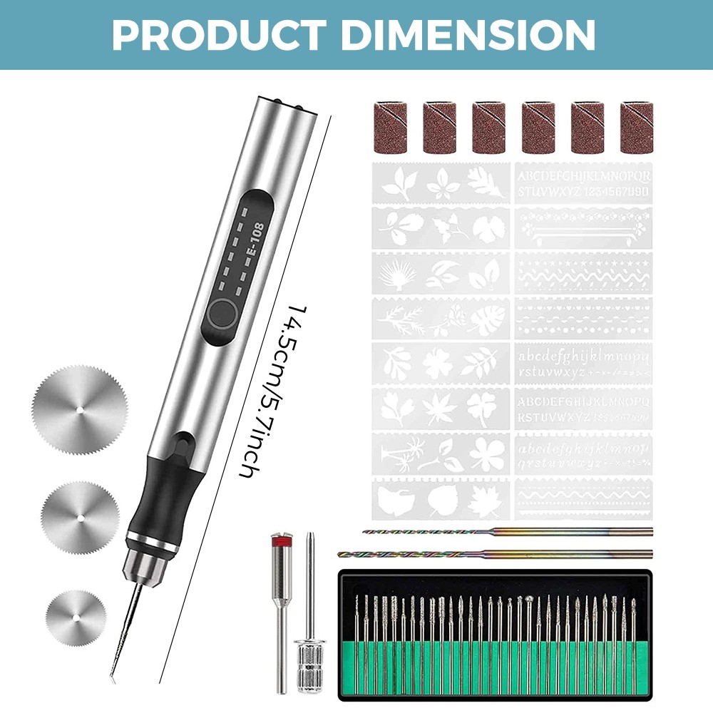 Electric Engraving Pen USB Rechargable 34 Bits Mini DIY Cordless Portable Tool