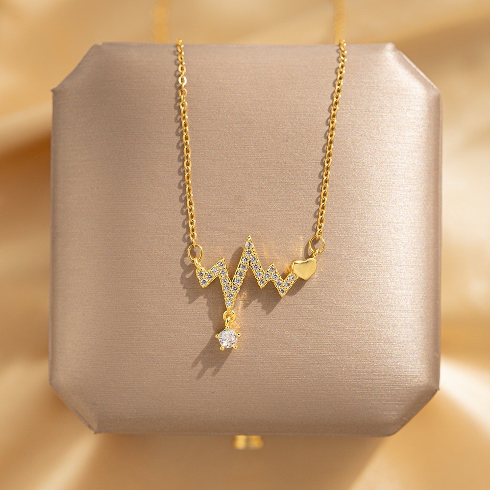 Letter W Pavé Crystal Pendant Necklace Yellow Gold Plated Cable Chain