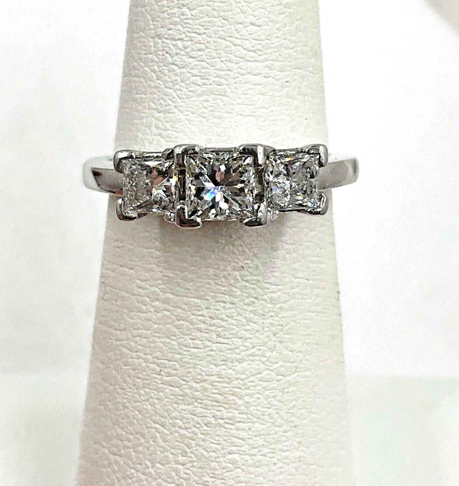 Platinum 1.00TCW Princess Cut 3 Stone Diamond Ring Size 5