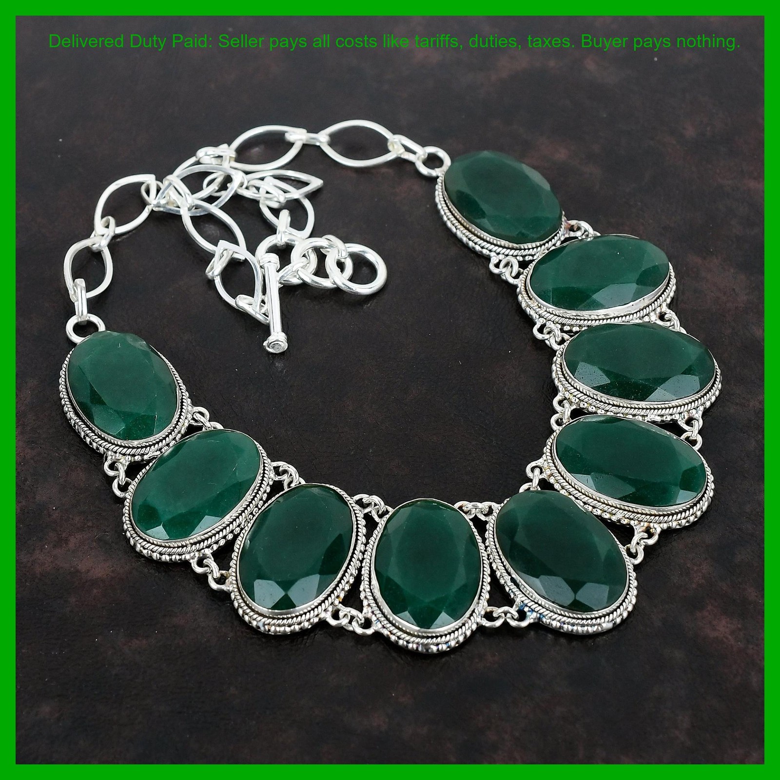 925 Silver Zambian Emrald Stone Engagement Vintage Daughter Gift Chain Necklace