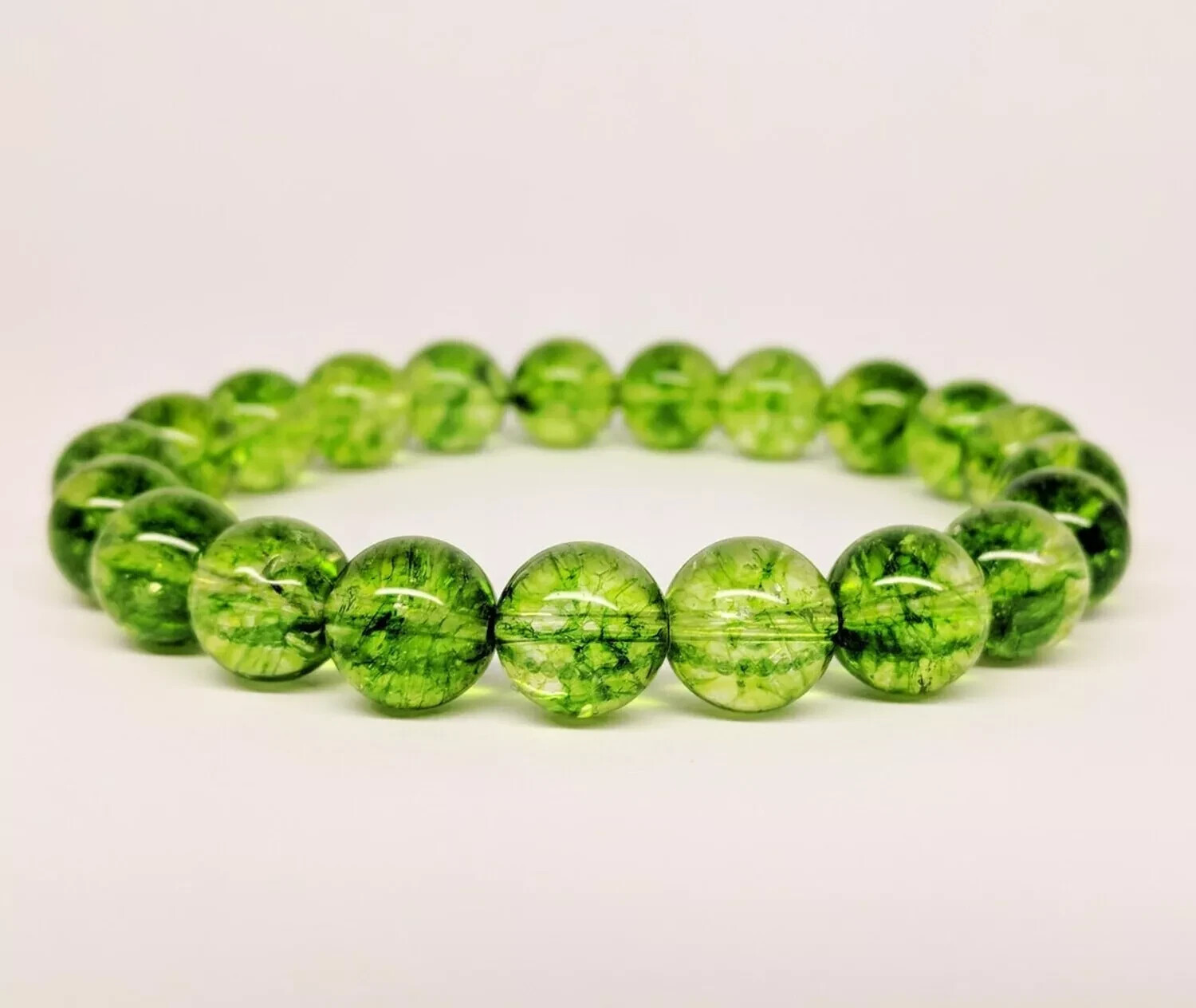 Genuine Peridot Stone Bracelet Green Crystal Beads Stretch Bracelet Handmade 1Pc