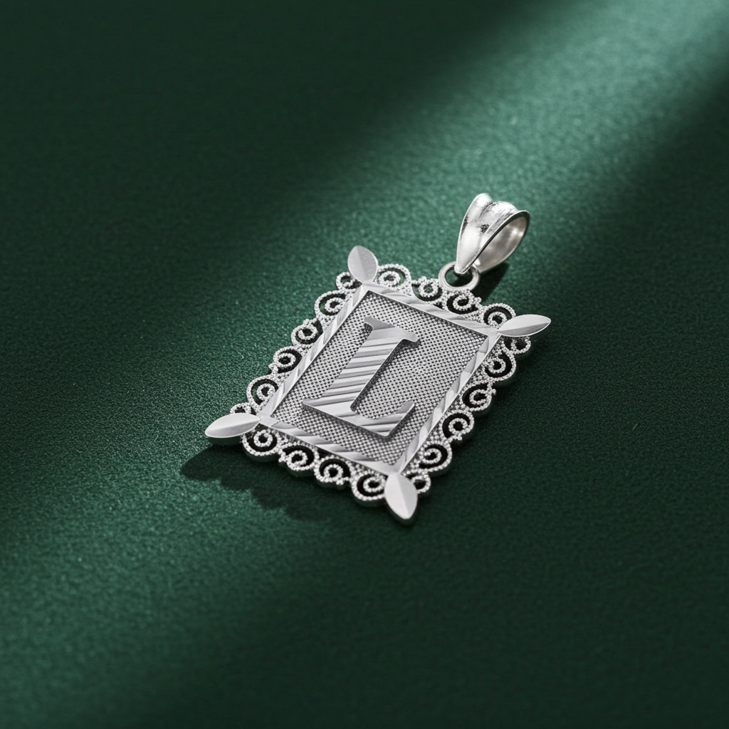 Sterling Silver Filigree Letter Initial Pendant Necklace Large A–Z Unisex
