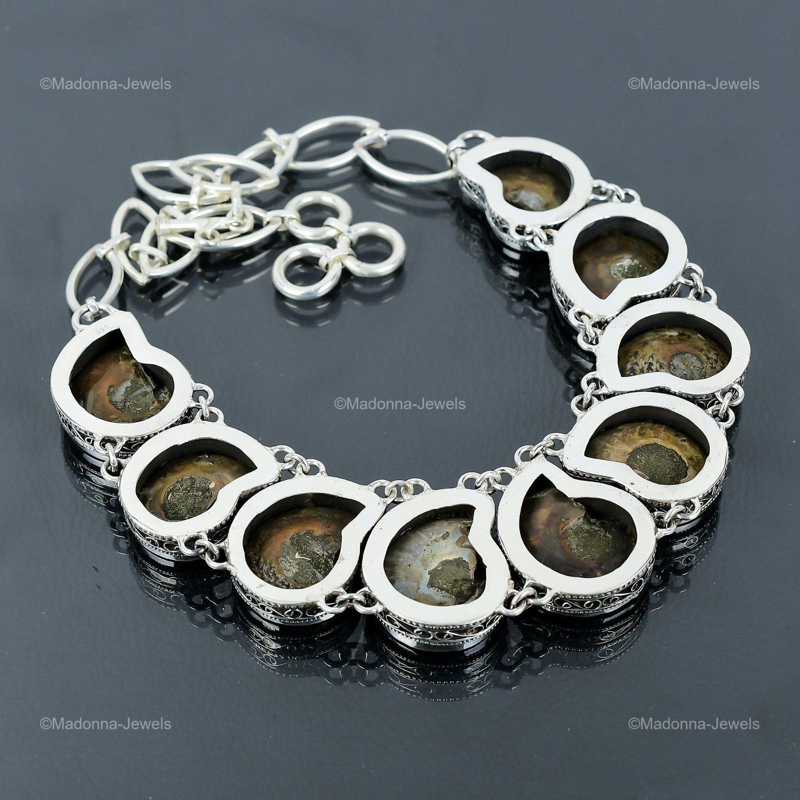 Ammonite Fossil Gemstone 925 Sterling Silver Chain Birthday Vintage New Necklace