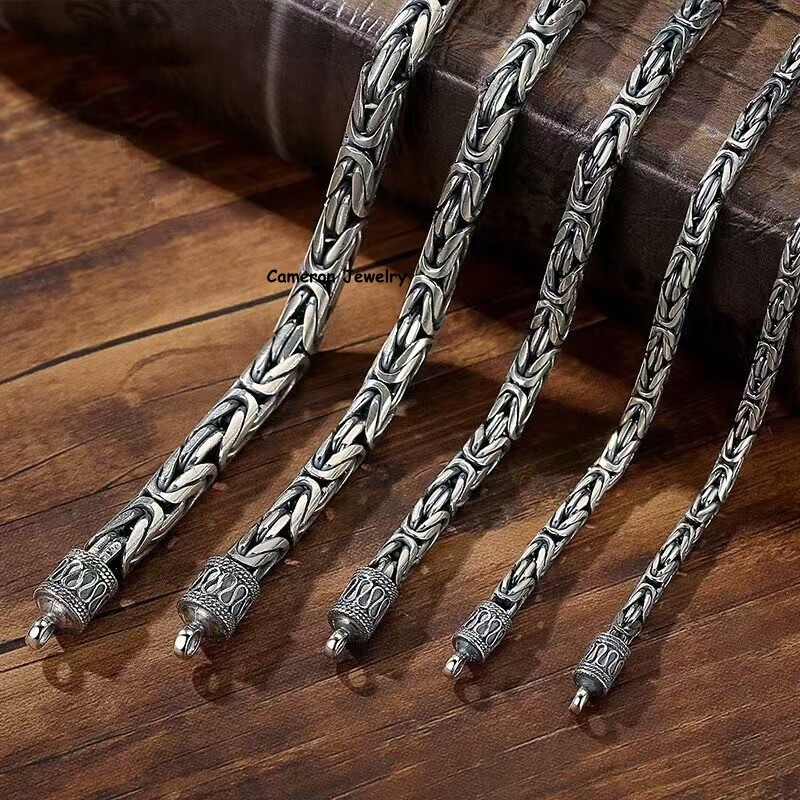 Solid 925 Sterling Silver Chain 4mm-8mm Byzantine Necklace For Men Women 18-30in