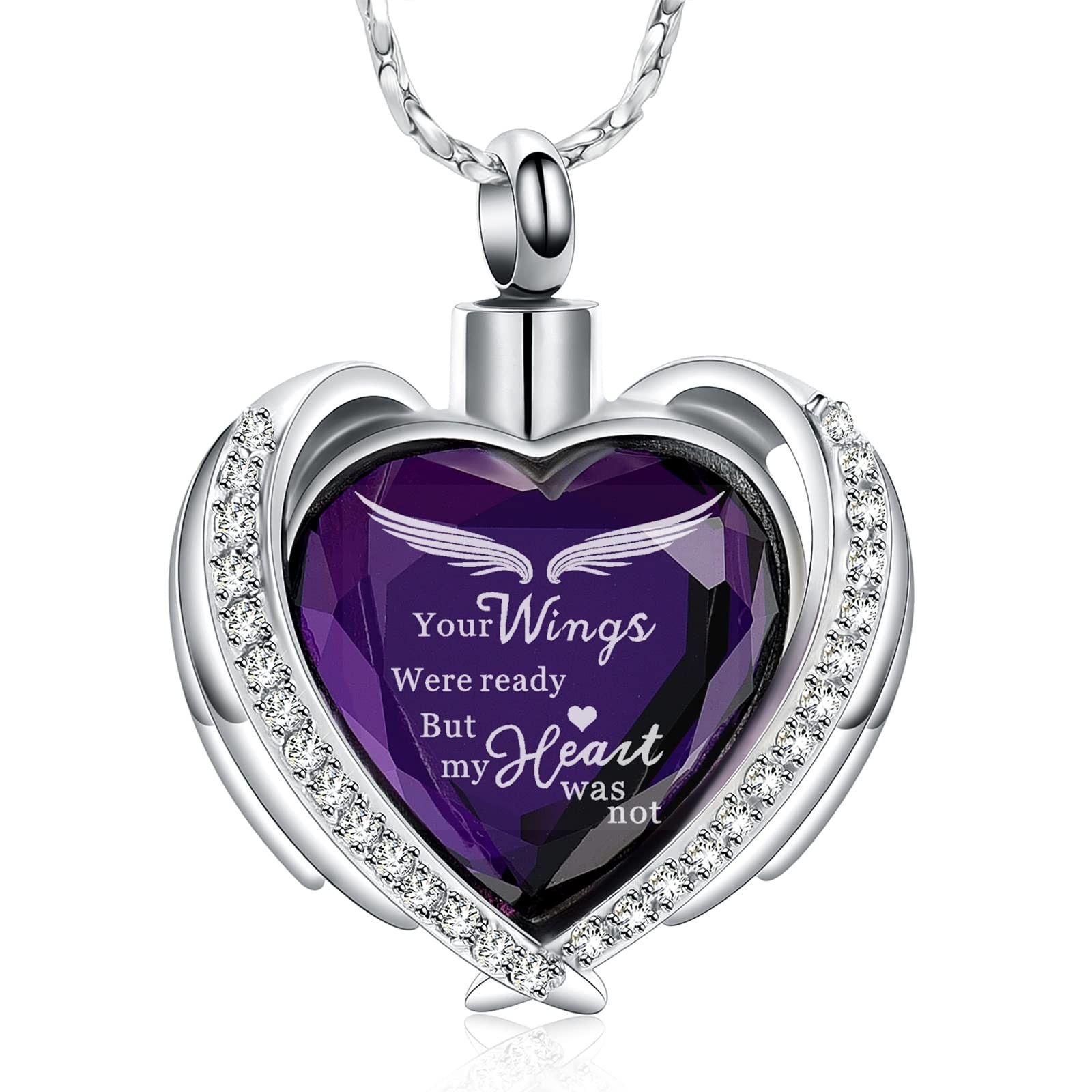 Cremation Jewelry Angel Wing Heart Urn Pendant Necklaces for Women Crystals B…