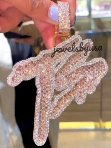 3.75Ct Men’s Customized Letter Baguette Simulated Diamond Pendant Free Stud