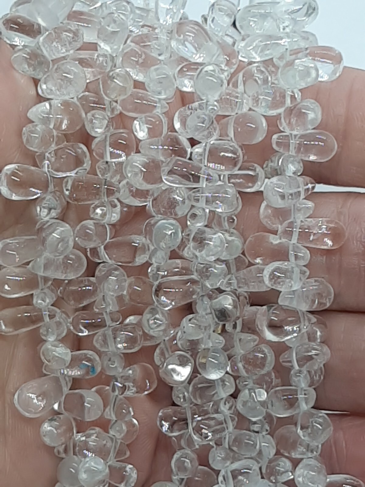 Raindrops of Light Triple Strand Necklace Rock Quartz Crystal Teardrop Beads
