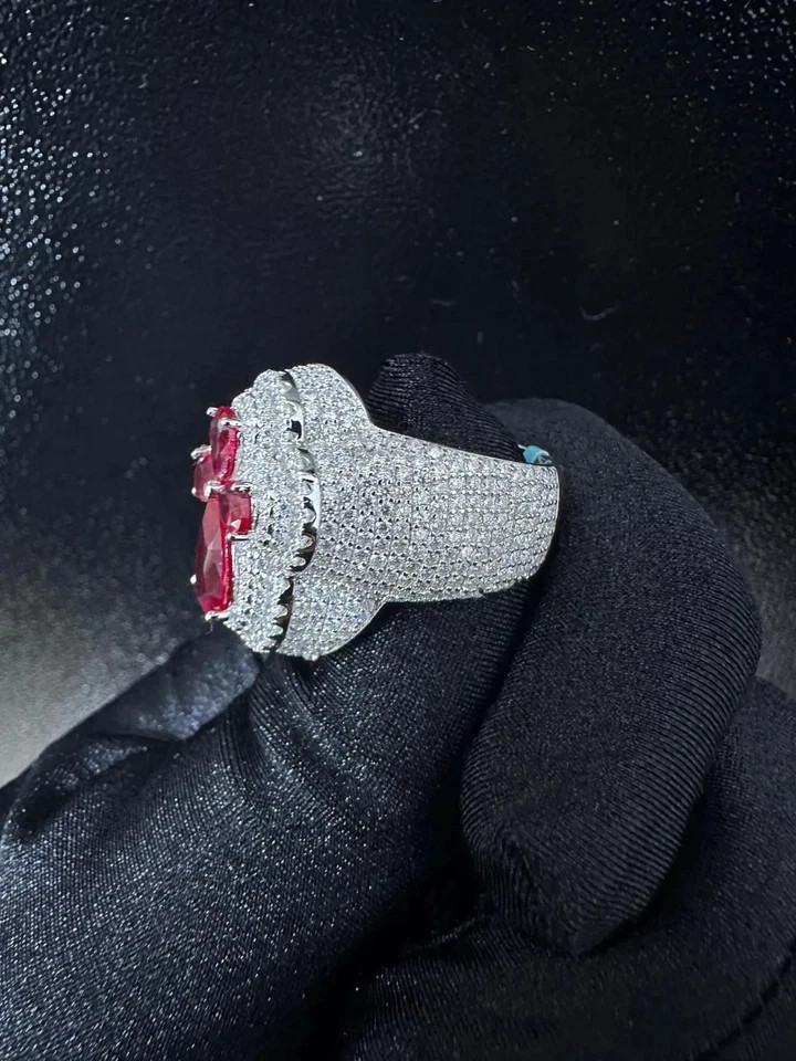 7TCW Lab Created Ruby & Diamond 925 Sterling Silver Men’s Custom Cross Ring