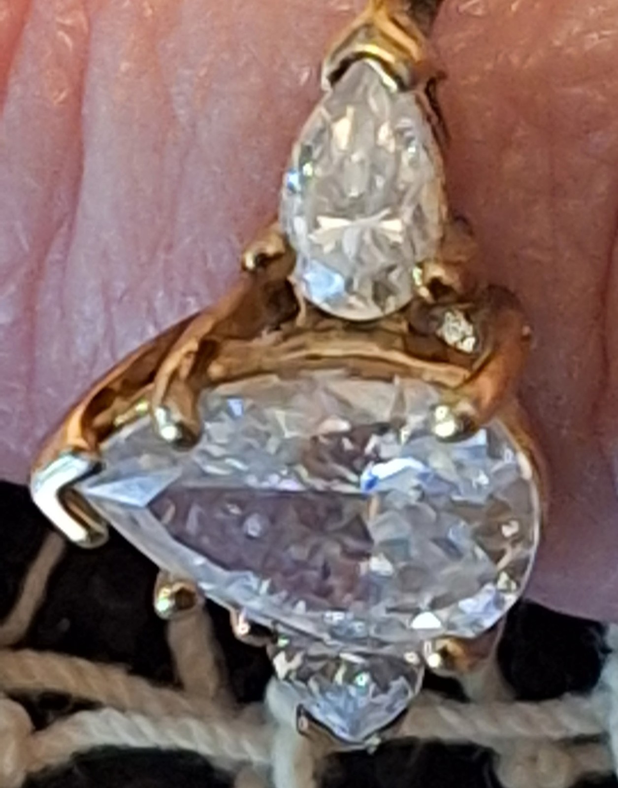 10K Yellow Gold Ring With 3 Diamonique Stones Purchased QVC