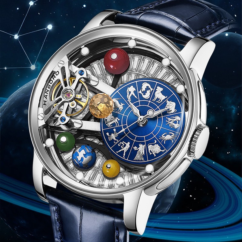 HANBORO Men Automatic Watch Mechanical Wristwatch Constellation Dial Luminous