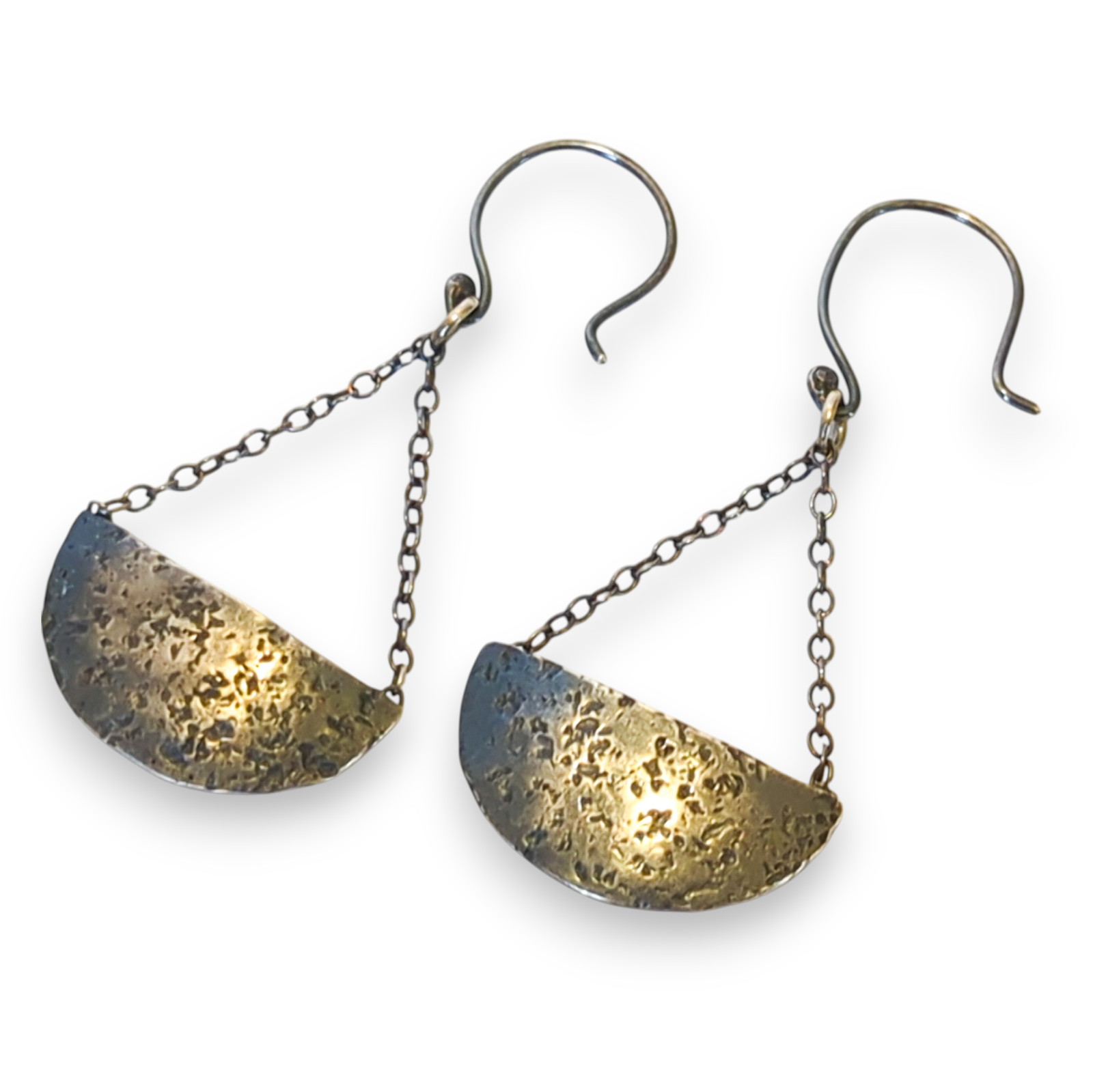 Artisan Hand Made 925 Sterling Silver Abstract Dangle Hook Earrings