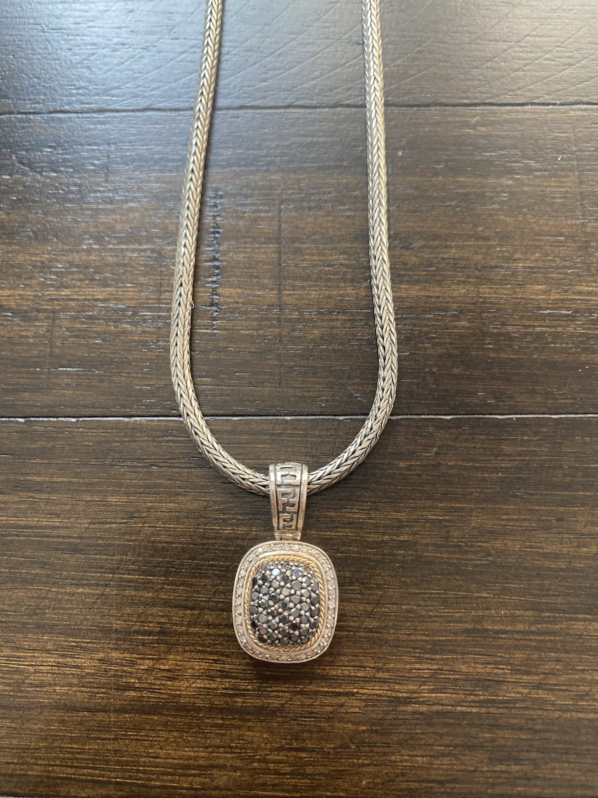 EFFY Sterling And 18K Yellow Gold Black & White Diamond Pendant Toggle Necklace