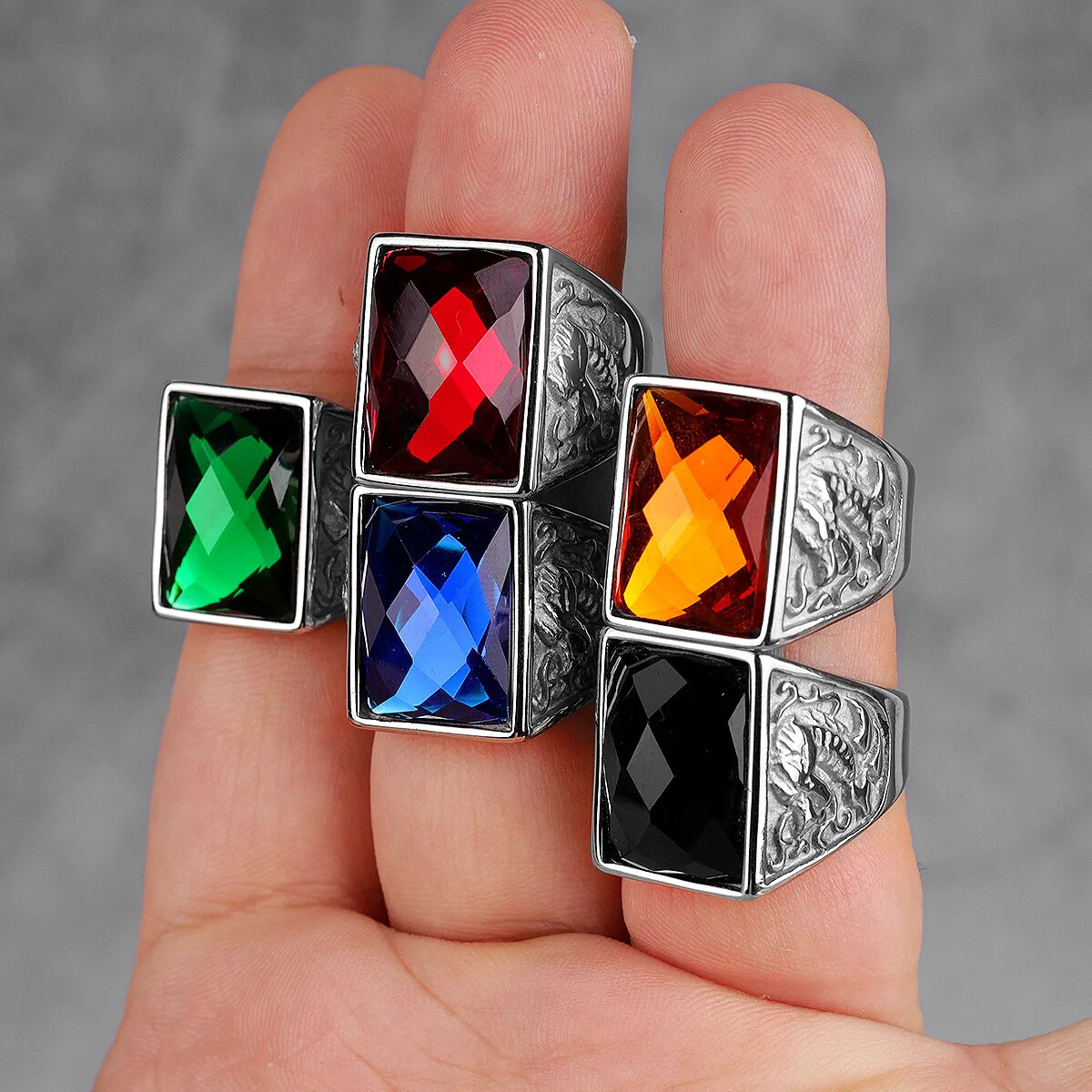 Stainless Steel Rings Gold Silver Color Red Blue Rhinestone Simple Luxury Gift