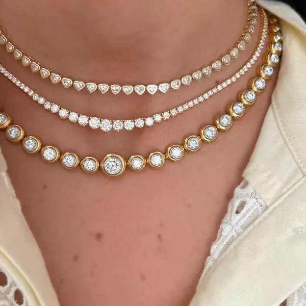 49Ct Lab Created Bezel Set Diamond 14k Yellow Gold Plated Modern Tennis Necklace