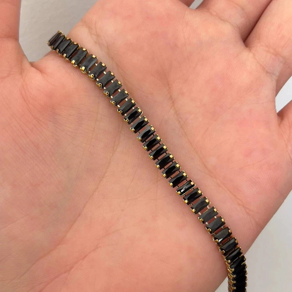 20TCW Baguette Lab Created Black Diamond Choker necklace 14k Yellow Gold Plated