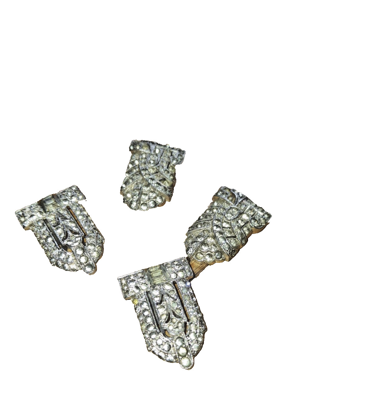 SILVER TONE vintage rhinestone shoe clips Pat Pend 4 PC LOVELY 💥SEND OFFERS💥