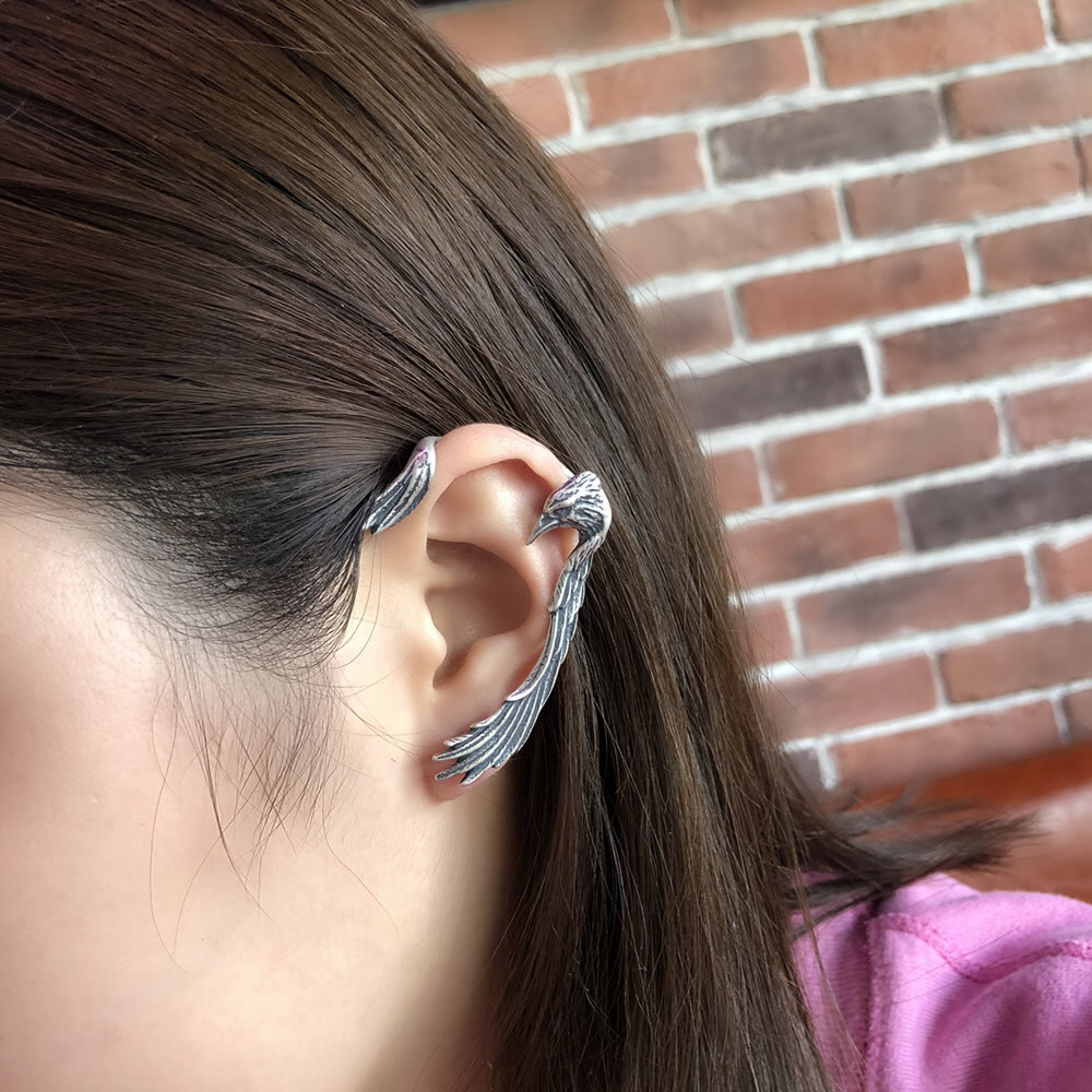1pc Handmade Left Ear Crow Shaped Ear Cuff Earrings Made S925 Sterling Silver