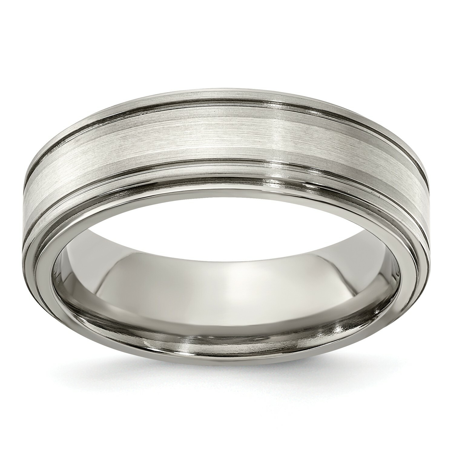Edward Mirell Titanium Silver Inlay 7mm Grooved & Edge Wedding Band Size 7 to 13