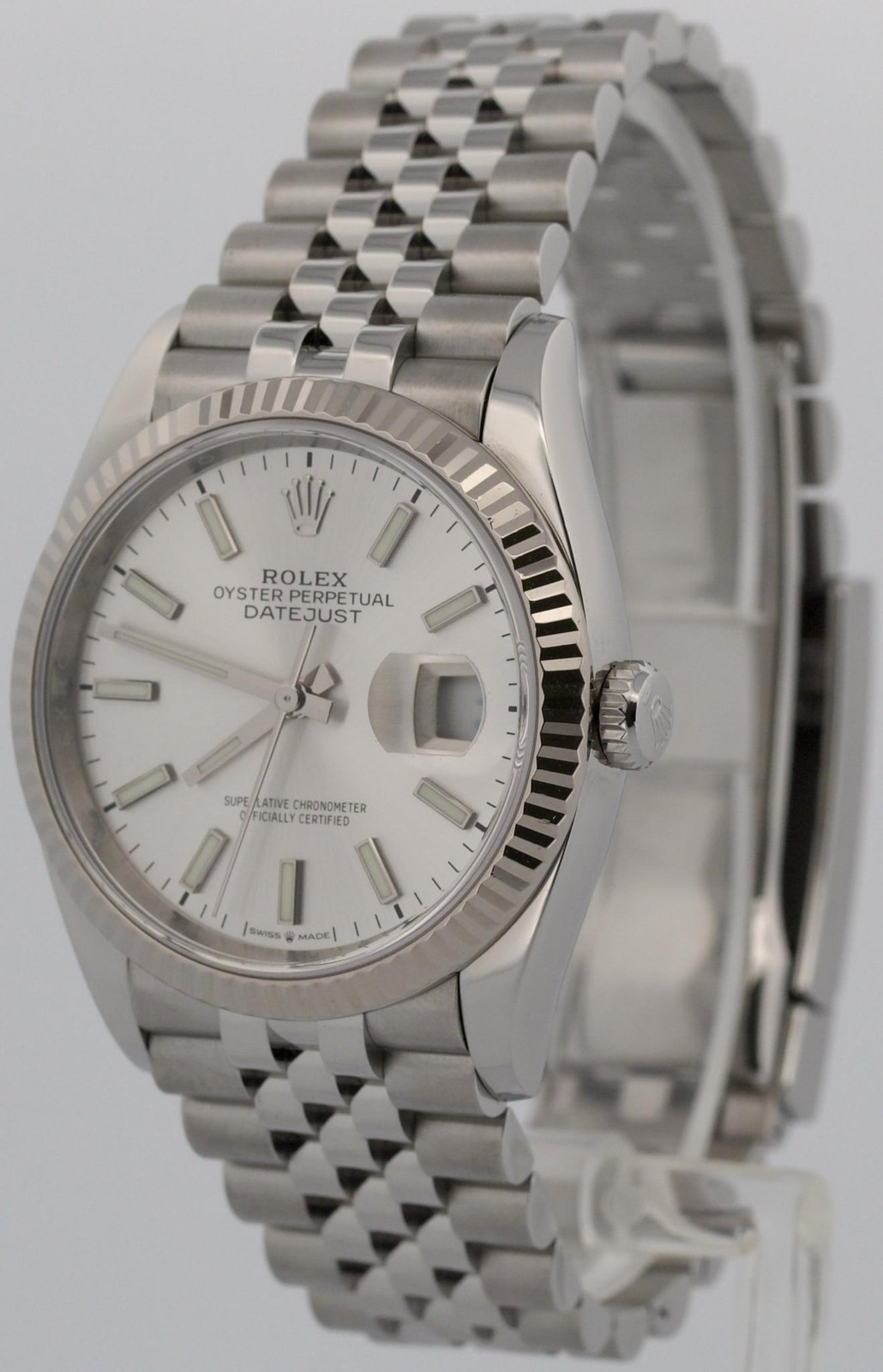 Rolex DateJust 36mm SILVER Stainless Steel Jubilee 18K Gold Fluted 126234 Watch