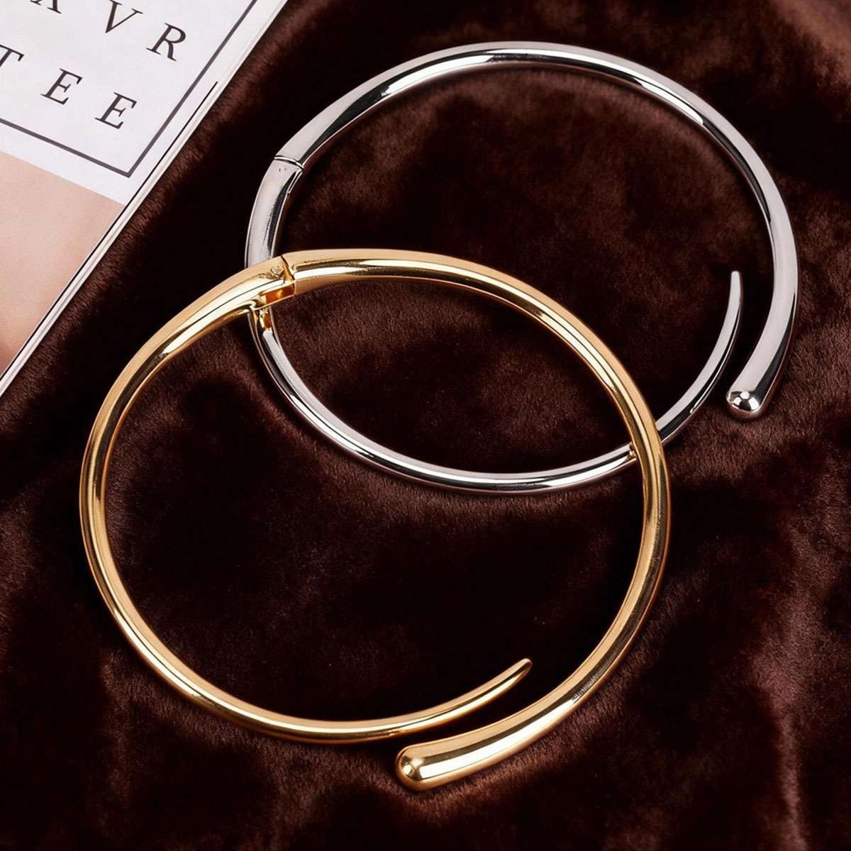 Statement Chunky Gold/Silver Collar Necklace for Women,Teardrop Open Cuff Choker
