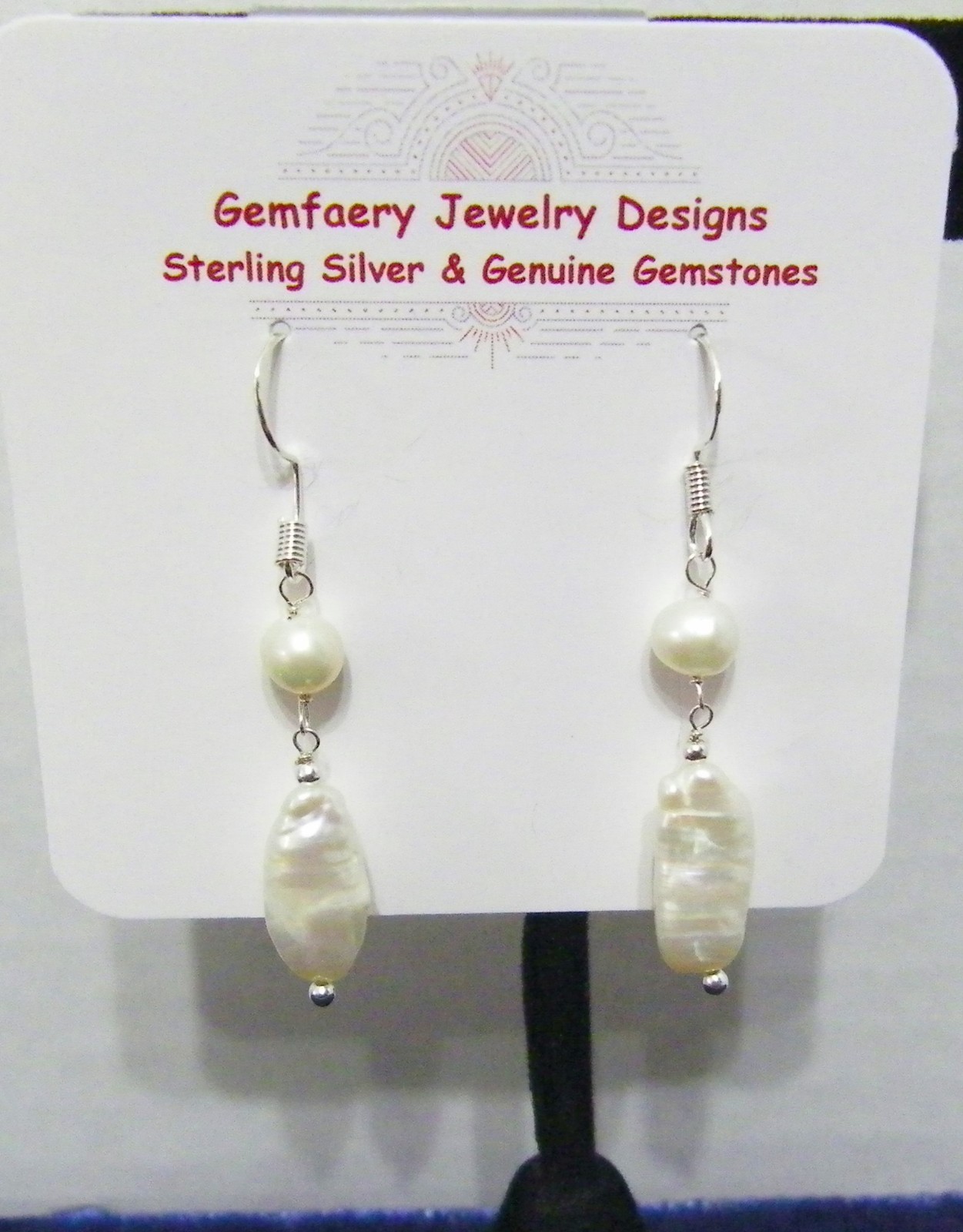 Sterling Silver Wire-Wrapped Natural BIWA PEARL Earrings #213…Handmade USA