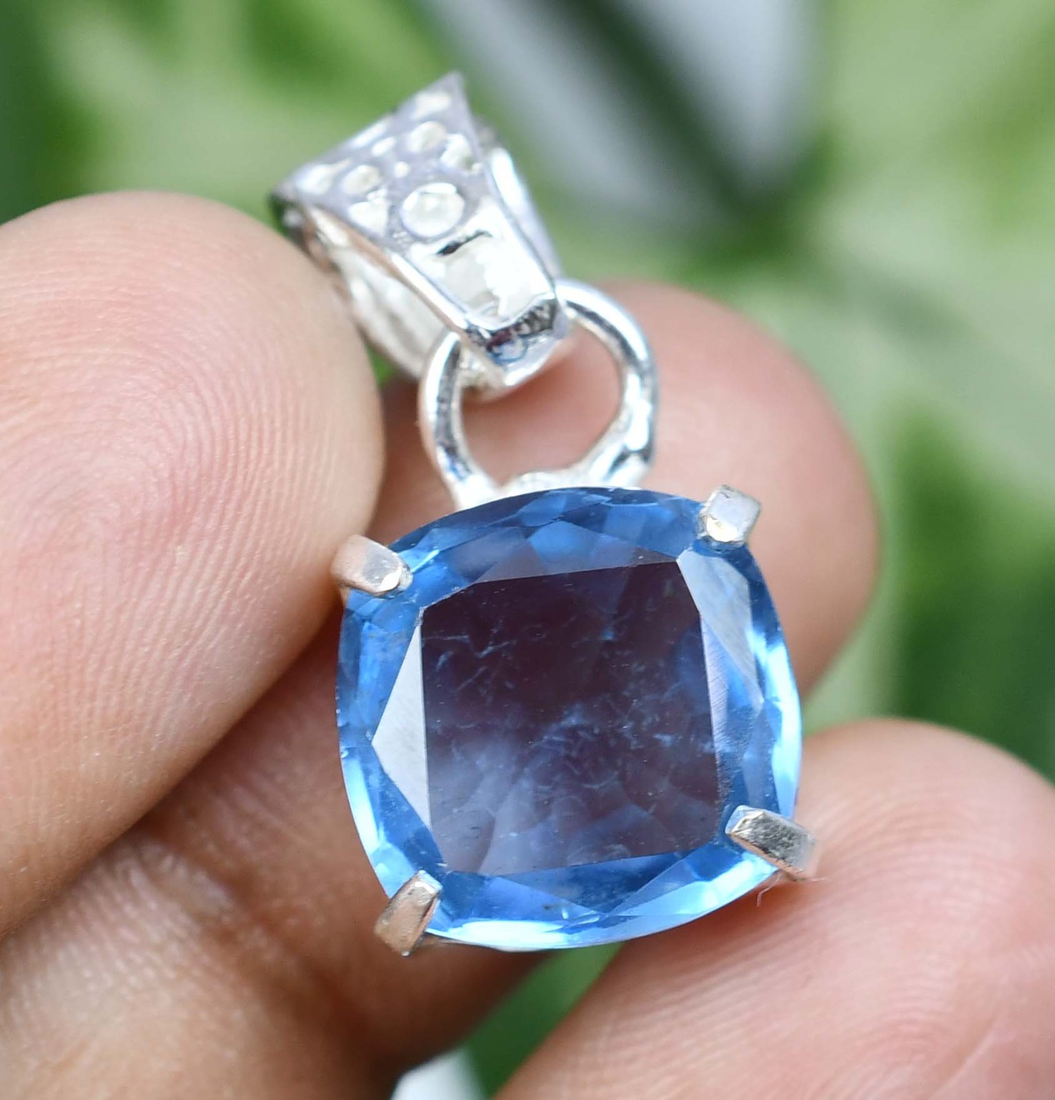 20.00 Ct Natural Aquamarine Cushion 925 Sterling Silver Pendant Certified