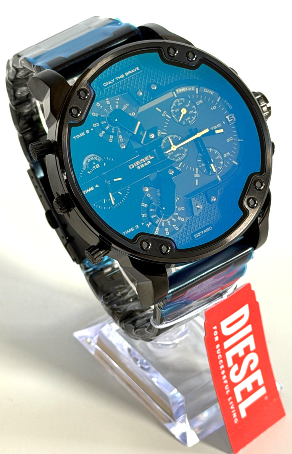 DIESEL DZ7460 Mr Daddy 2.0 Chronogra Iridescent Blue Dial Black Watch BNIB $425