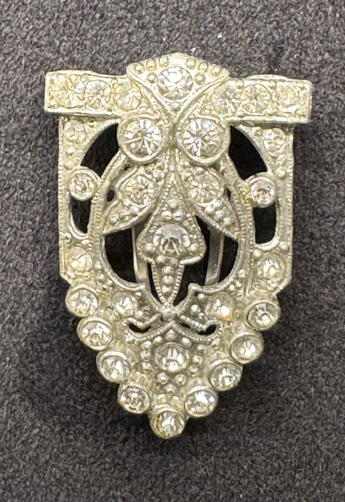 Vintage Art Deco Pot Metal White Rhinestone Dress or Coat Clip