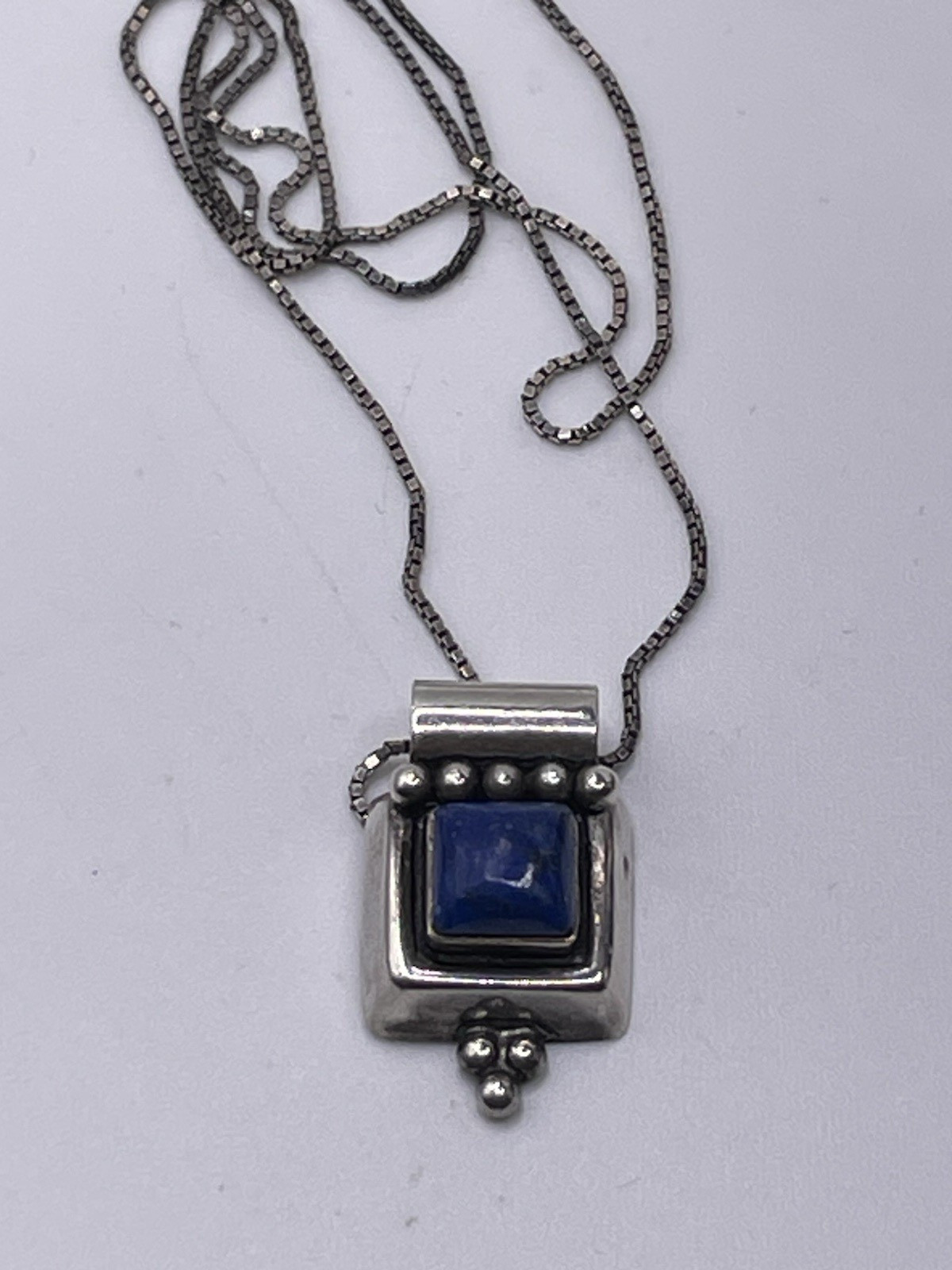 Vintage Southwestern Sterling Silver Necklace Blue Lapis Lazuli Small Pendant