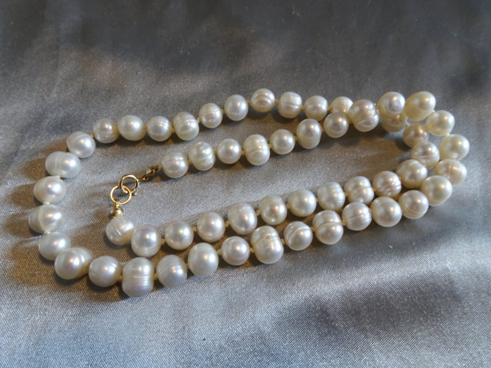 19 1/2″ Hand Crafted GF Clasp Knotted Freshwater Pearl Necklace Potato N27 DNG