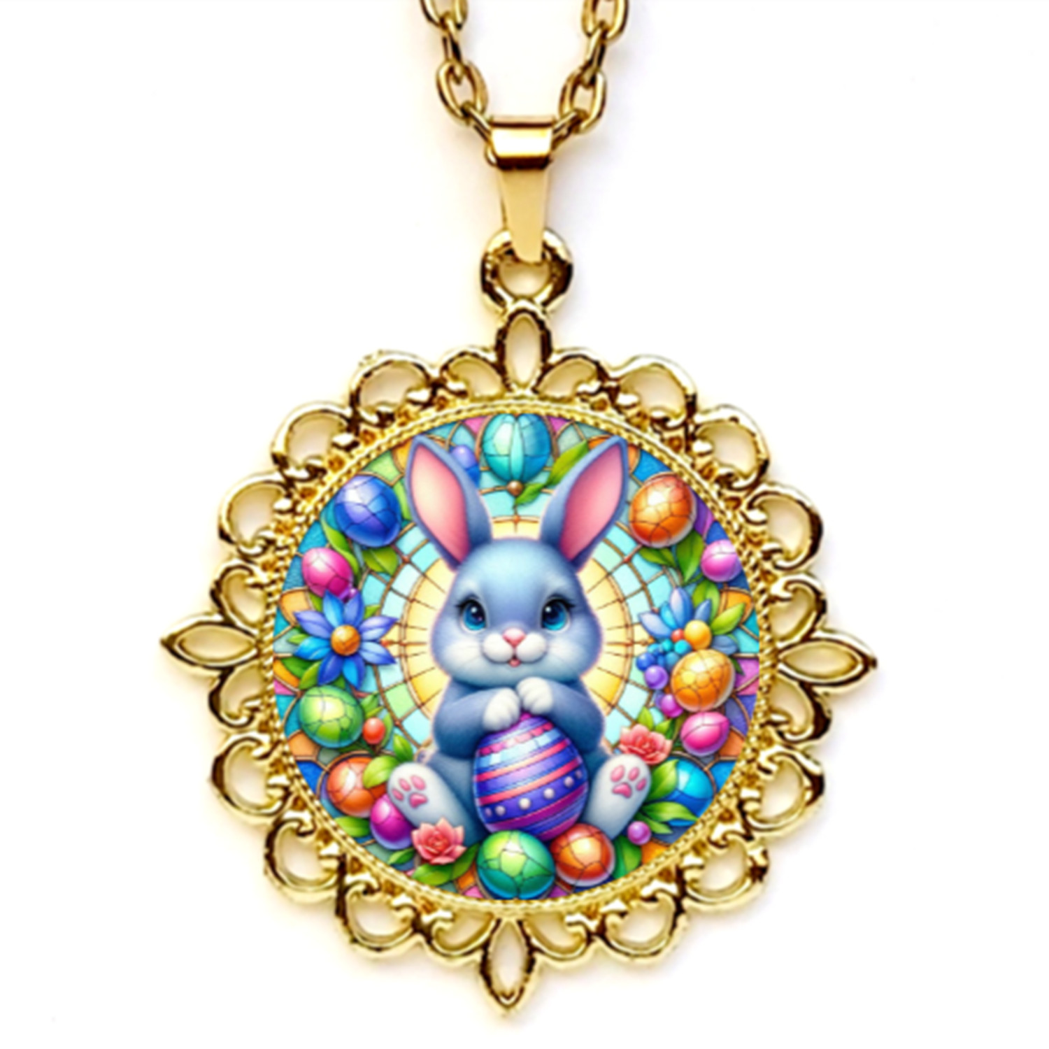 Easter Bunny Bezel Pendant/Necklace Silver Gold Rose Gold Tone