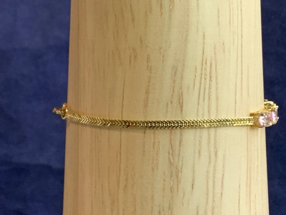 14K Yellow Gold Finish Oval Cut Simulated Pink Sapphire Women Chain Barcelet