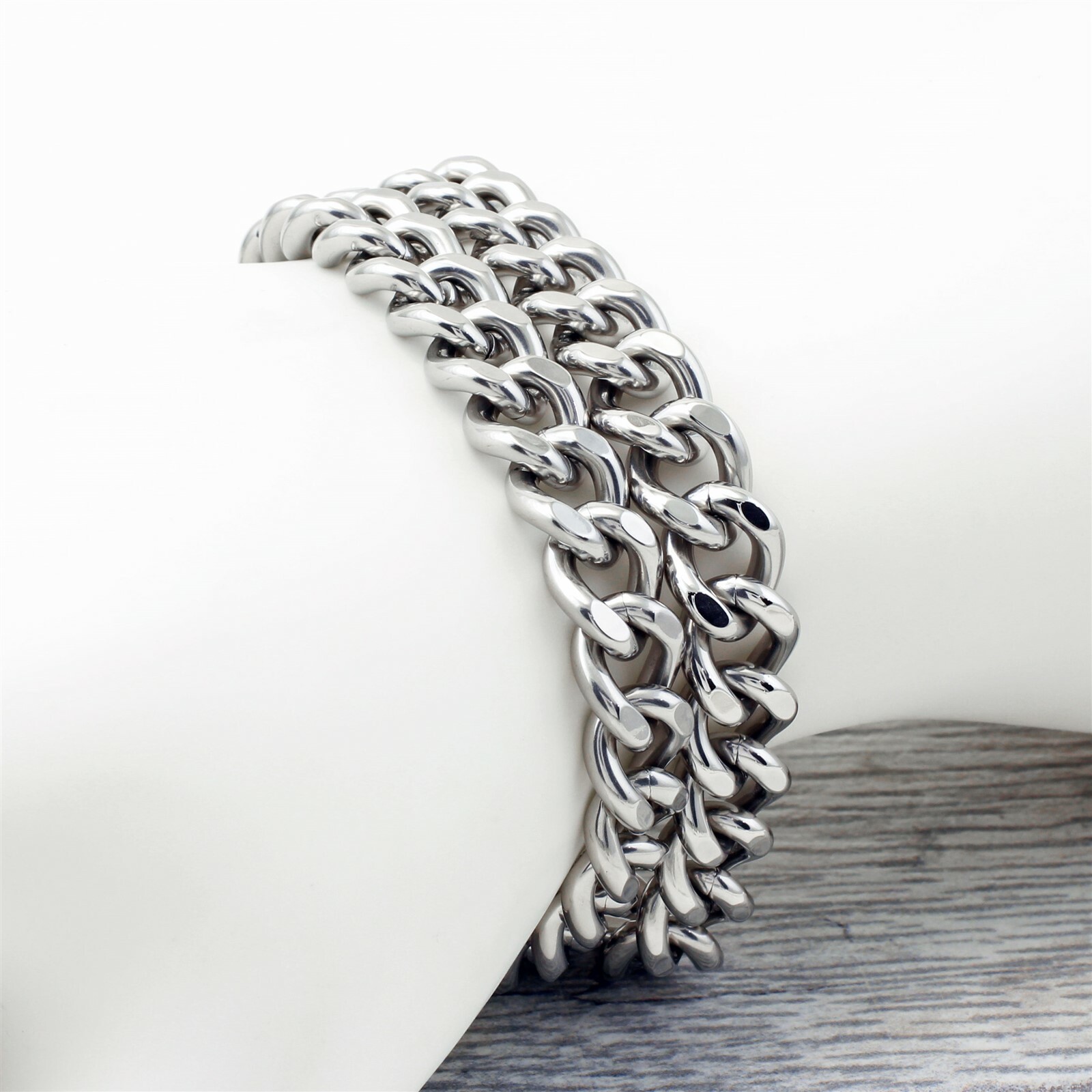 Stainless Steel Men’s Cuban Bracelet 22mm Wide & Heavy Double Link Chain
