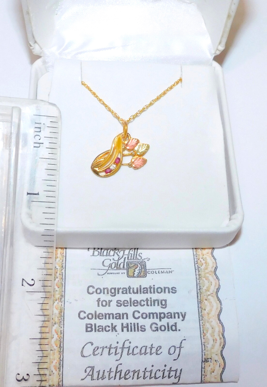 Black Hills Gold 10k Ruby Diamond Accent Leaves Pendant