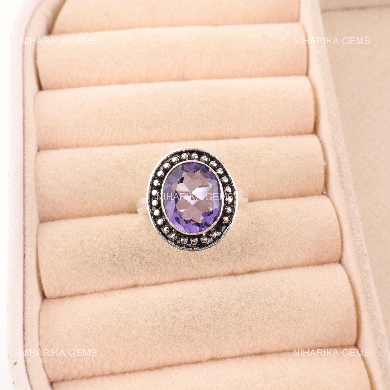 Oval Natural Iolite Anniversary Promise Solitaire Wife Ring Jewelry 925 Silver