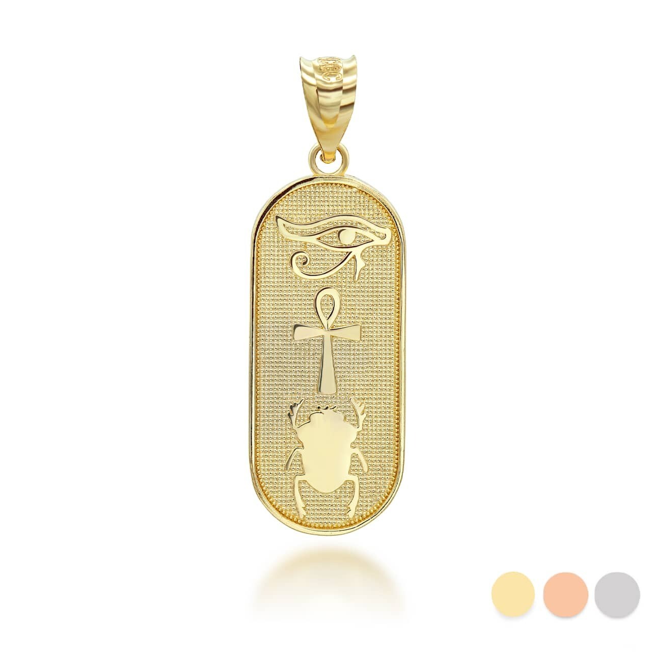 Yellow Gold Egyptian Symbols Eye of Horus, Ankh and Scarab Beetle Pendant