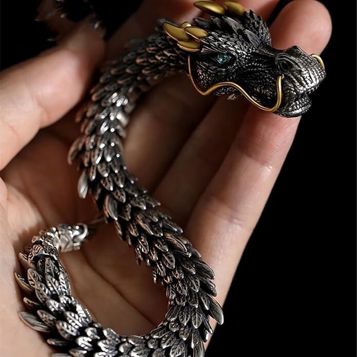 Viking Dragon Mens Bracelet Stainless Steel Scale Chain Cuff Bangle Punk Jewelry