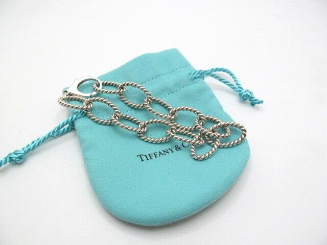 Authentic Tiffany & Co 925 Silver Oval Twist Rope Link Bracelet 8.25 In