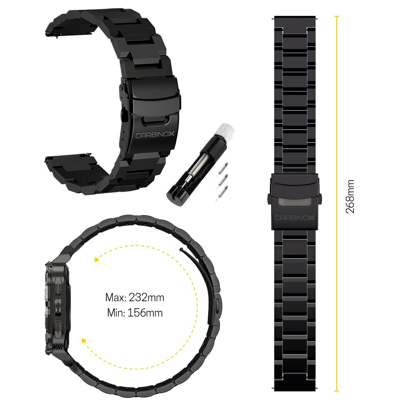 CARBINOX Metal Band Durable 22mm Compatible Smartwatches with Toolkit Include…