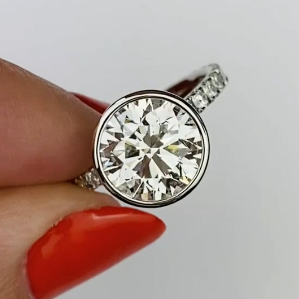 2.38 TCW Round Cut Moissanite Bezel Engagement Ring 14K White Gold Plated