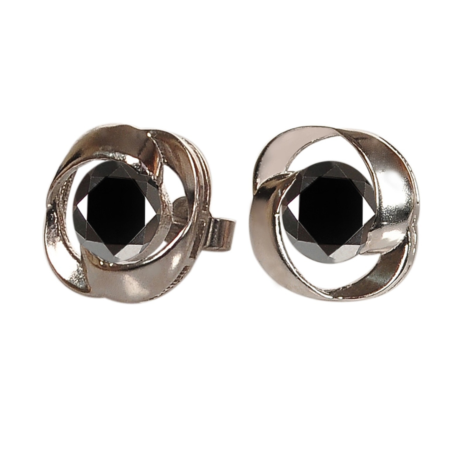 4.00 Cts. 100% Natural Jet Black Diamond Studs In 925 Silver -Tariffs Free
