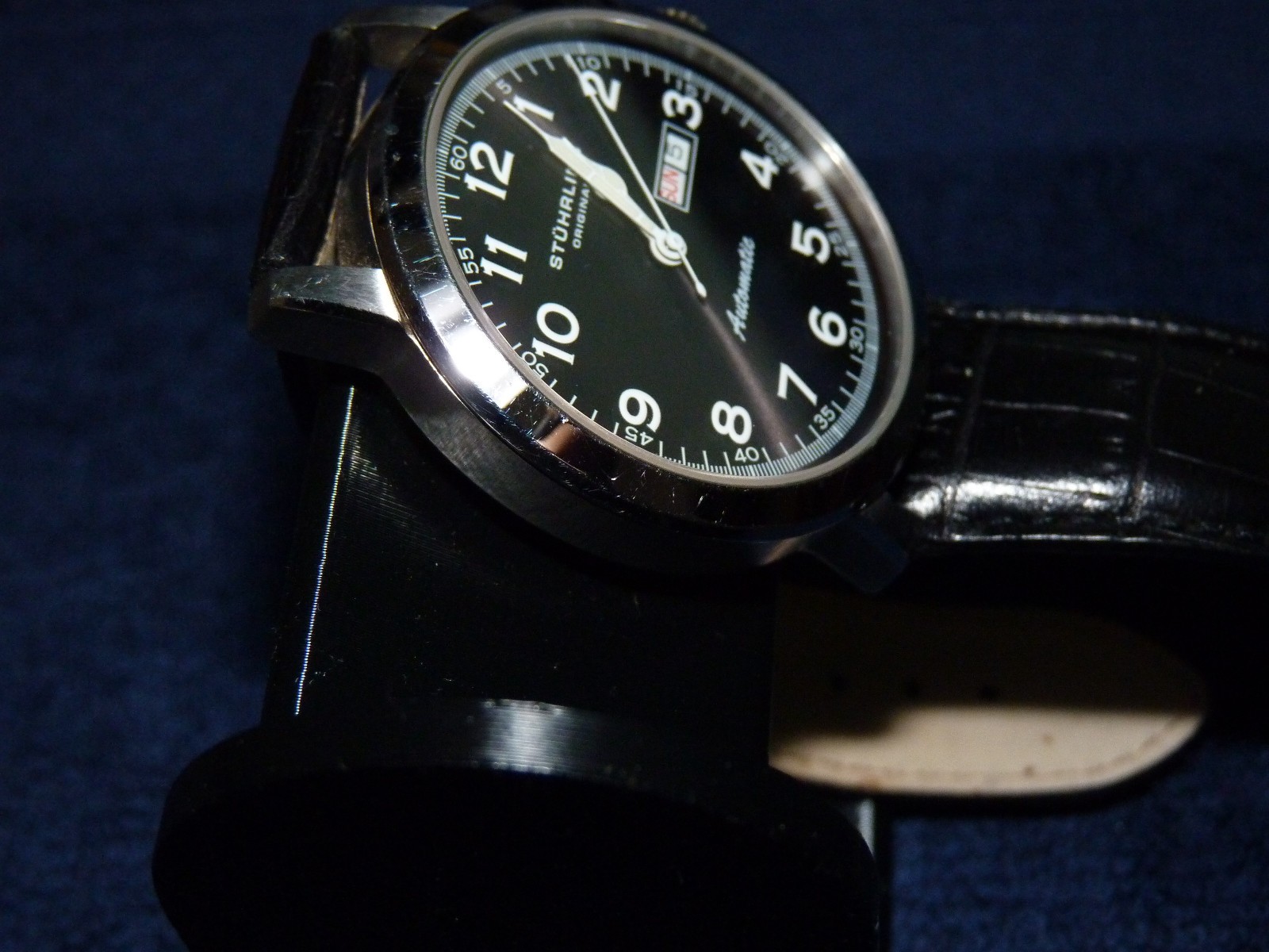 Stuhrling Original Lexus 44mm Day & Date, Charcoal Gray Dial, Black Strap, VG