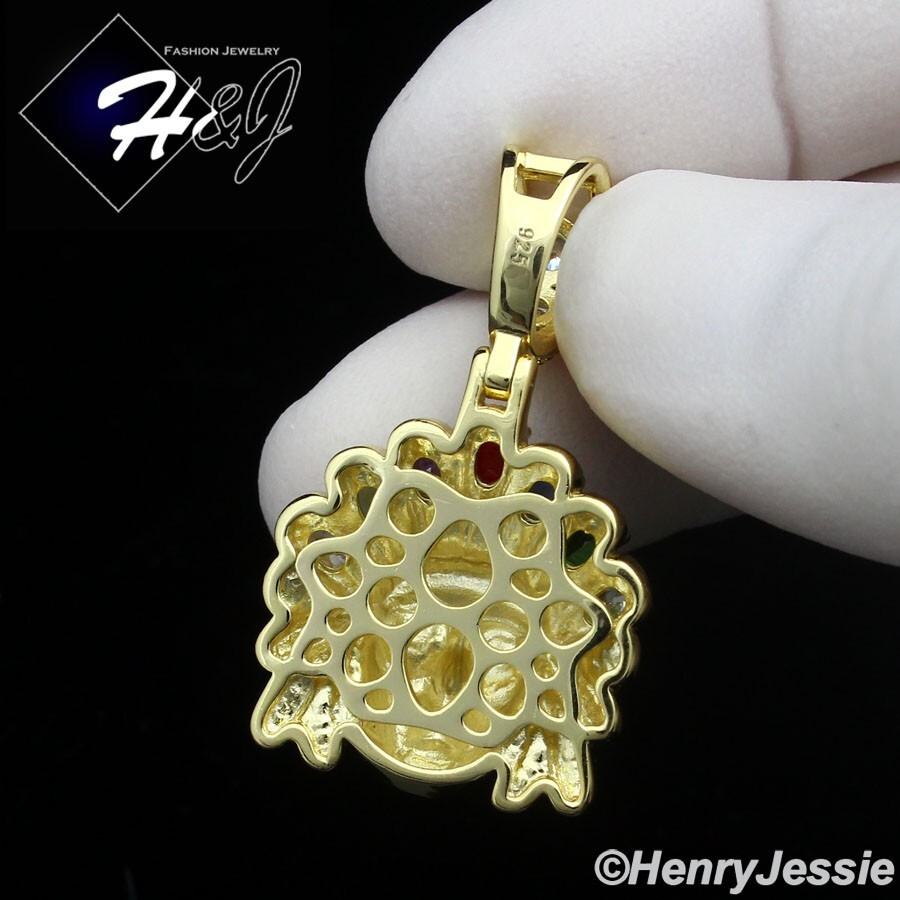 MEN WOMEN 925 STERLING SILVER ICY CZ GOLD PLTED 3D AMERICAN INDIAN PENDANT*GP435