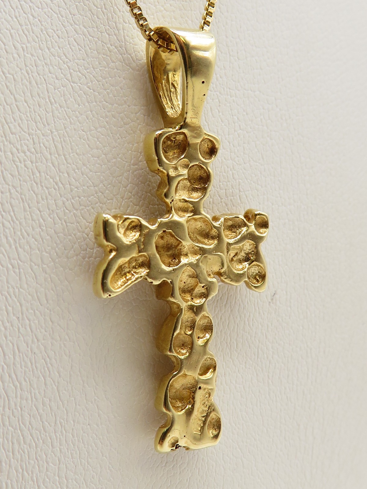 14k YELLOW GOLD CROSS PENDANT – GOLD NUGGET STYLE – 1 3/8″ HIGH *