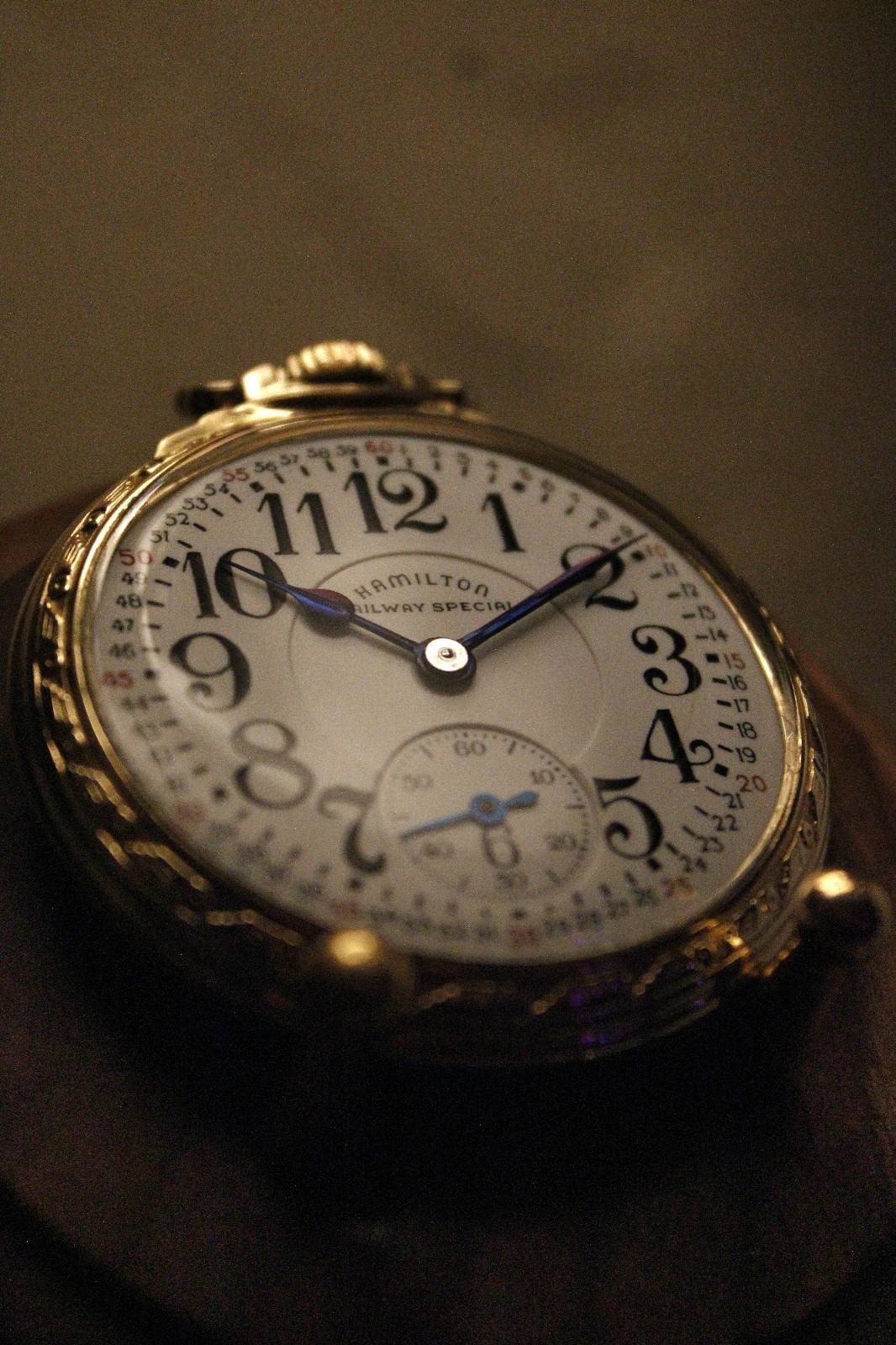 1955 Hamilton 992B 21J Gold Filled 16s Railroad Pocket Watch, Chain and Display