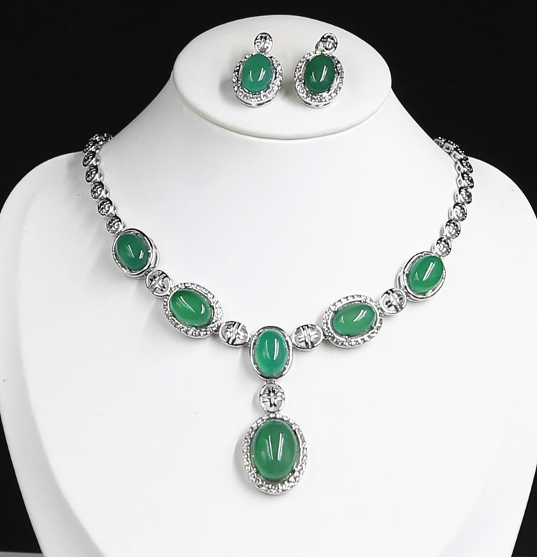 10×14/14x18mm 18k Gold Filled Green Jade Pendant Necklace Earring 18inch