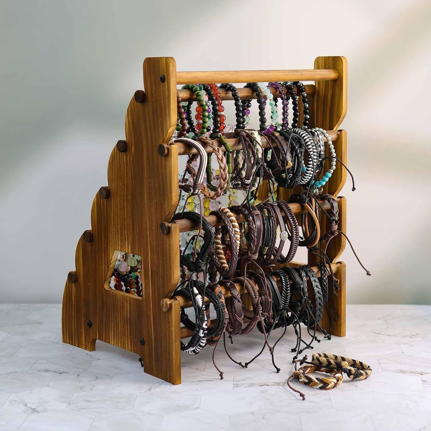 Wooden Bracelet Holder 8 Tier Jewelry Bracelet Display Stand, Portable vintage