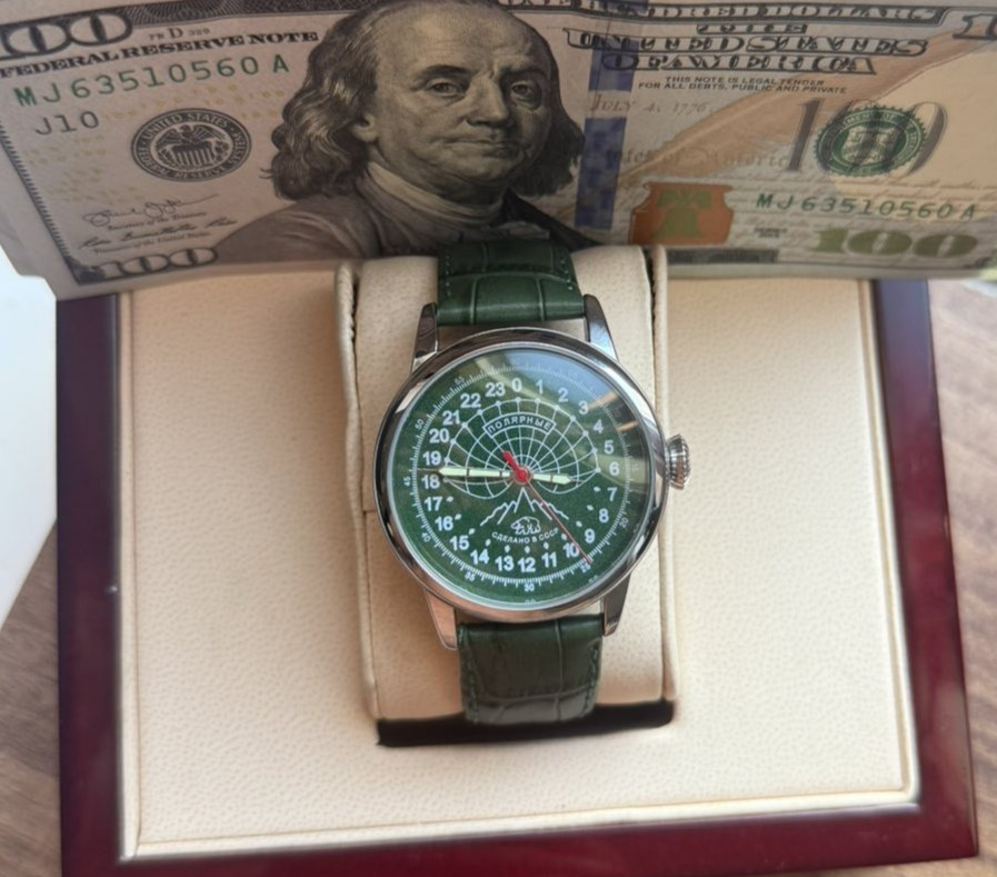 Watch 24h Mechanical Raketa Wrist Men Soviet USSR Polar Day Russian Rare Green